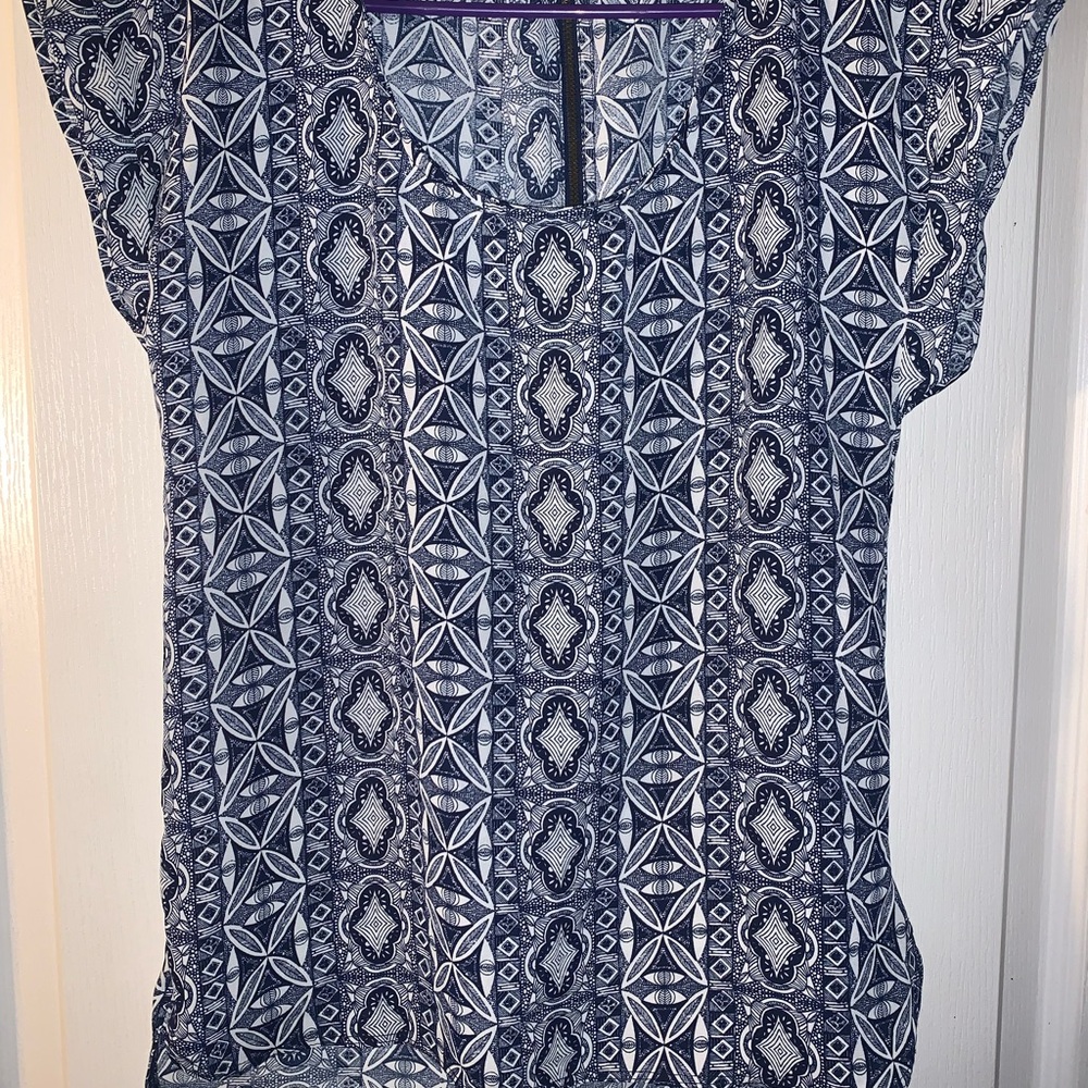 Pink Rose Navy and White Patterned Blouse